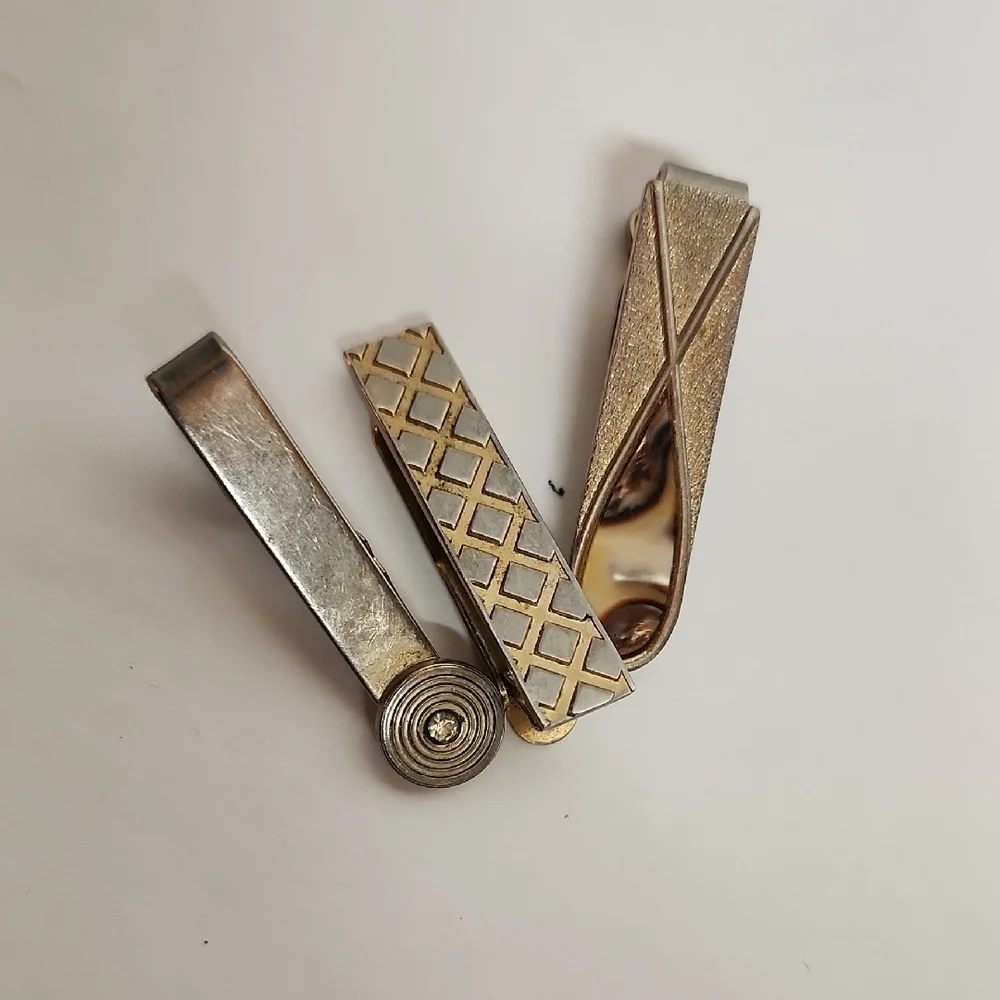 Elegant Vintage Faux Gold and Silver Tie Bar Clips 3 Pc Set